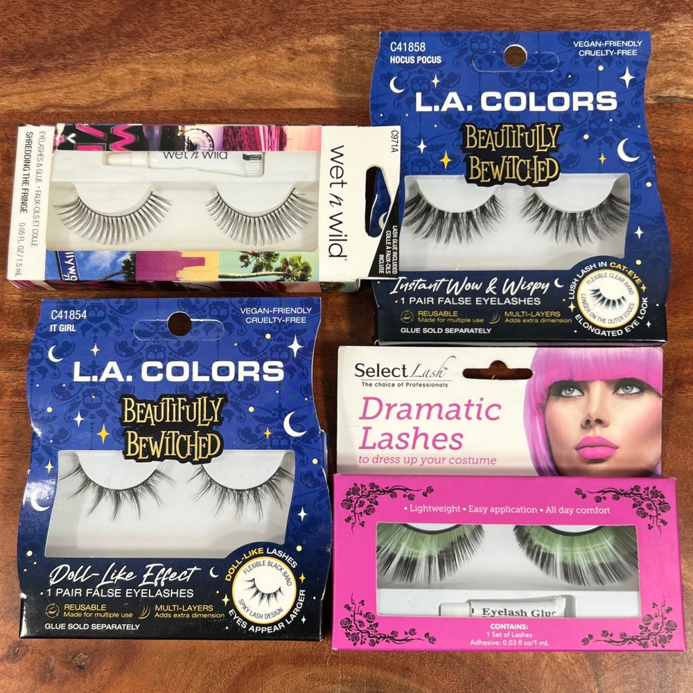 L.A. Colors wet n wild Select Lash False Eyelashes Bundle 4 Pairs Dramatic Wispy